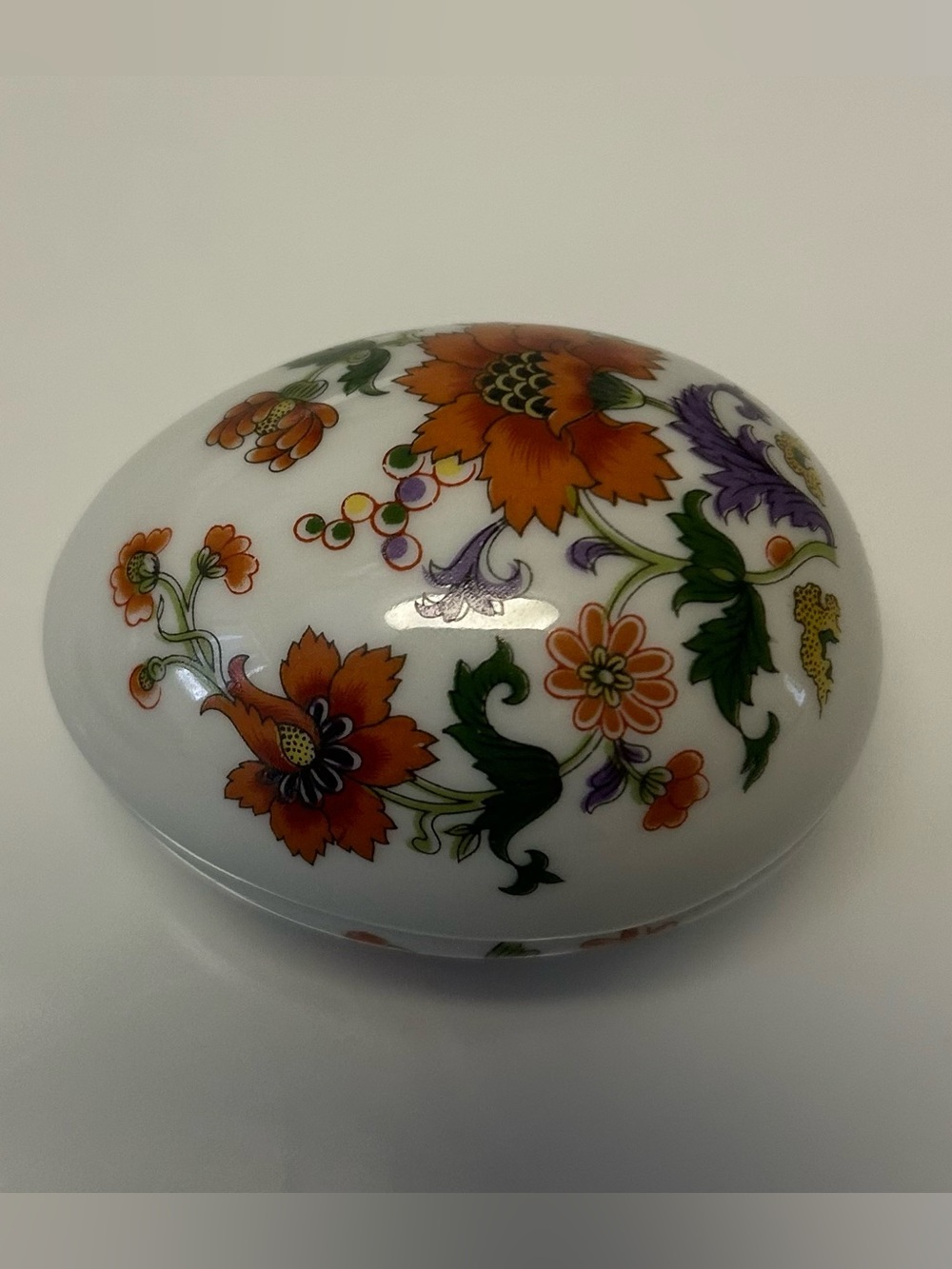 Vintage Limoge Porcelain Egg With Orange Flowers Trinket Box